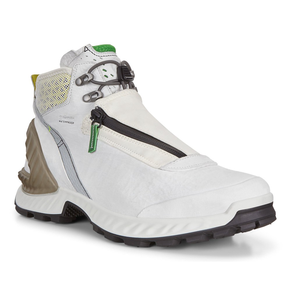 Mens Hiking Shoes - ECCO Exohike Mid Dyneema Boots - White - 1023GZJEF